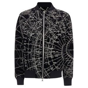 Balmain Broderie Map Crystal Bead Embroidery Velvet Bomber Jacket
